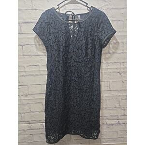 New LOFT Dark Navy Lace/With Black Short Sleeve Dress Size 8